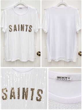 Women’s White Sequin 'SAINTS' Graphic Tee